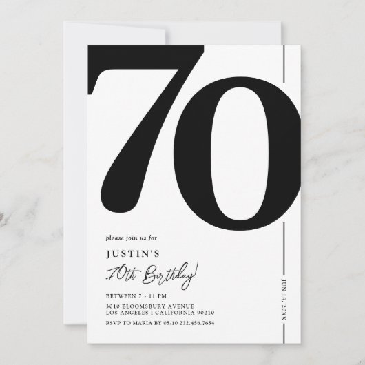 70歳エレガントの誕生日パーティーへの招待 招待状 (正面)