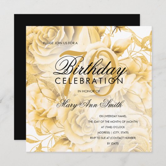 70歳エレガントの誕生日パーティーフローラ金ゴールド (正面/裏面)