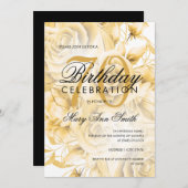 70歳エレガントの誕生日パーティーフローラ金ゴールド 招待状 (正面/裏面)