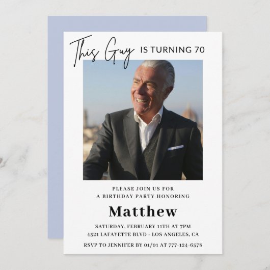 70歳エレガントの誕生日招待状メンズ写真 招待状 (正面/裏面)
