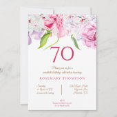 70歳エレガント誕生日パーティーフローラ牡丹ピンク 招待状 (正面)