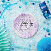 70歳エレガント誕生日パーティーフローラ紫 ペーパープレート (パーティー)