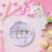 70歳エレガント誕生日パーティーフローラ紫 ペーパープレート (パーティー)