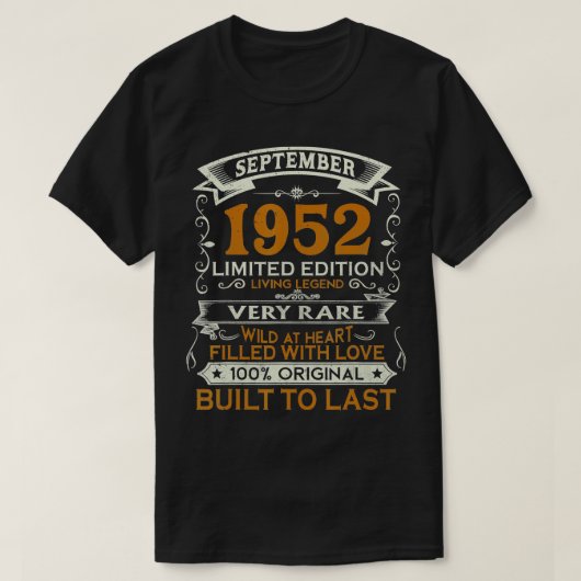 70歳ギフト1952年9月限定版 Tシャツ (デザイン正面)