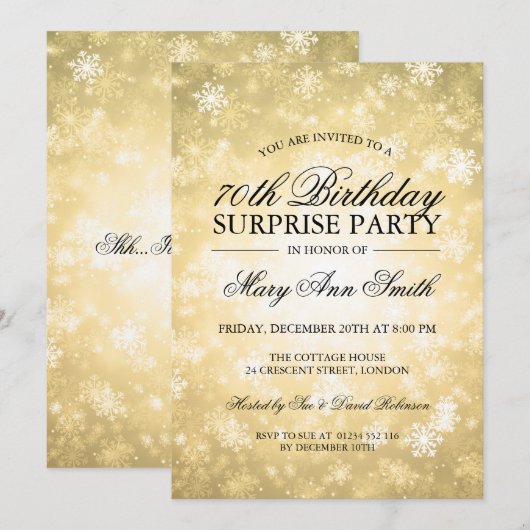 70歳サプライズ誕生日ゴールドウィンターワンダーランド 招待状 (正面/裏面)