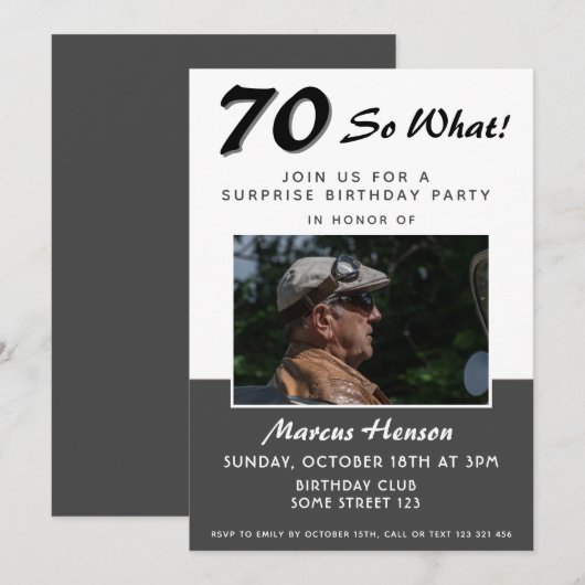 70歳サプライズ誕生日パーティー写真招待カード (正面/裏面)