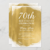 70歳モダンの誕生日パーティー金ゴールドルッ絵を描ク 招待状 (正面/裏面)