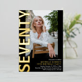 70歳モダンの誕生日パーティー 箔招待状 (立ち正面)