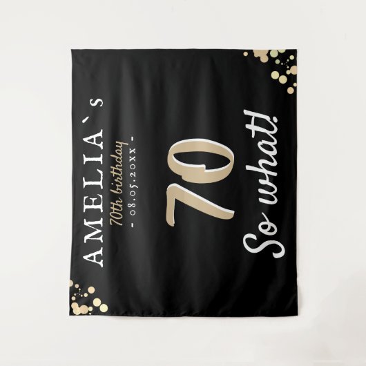 70歳感動的誕生パーティー黒の背景 タペストリー (正面)