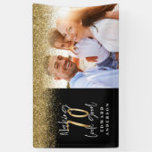 70歳誕生日の黒と金ゴールドのグリッター写真 横断幕 (縦)