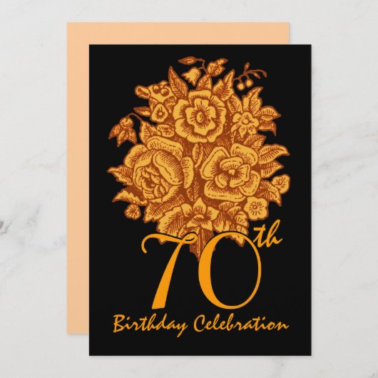 70歳誕生日パーティーの招待金ゴールドバラ 招待状 (正面/裏面)