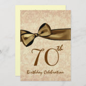 70歳誕生日パーティー招待金ゴールドボウ 招待状 (正面/裏面)