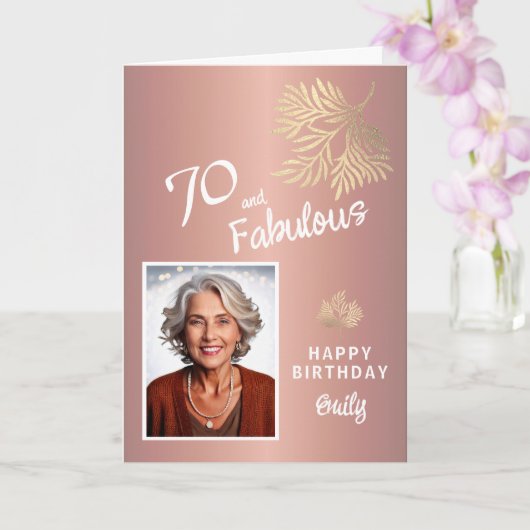 70歳 そして 素晴らしい葉っぱ 70歳の誕生日写真 カード (蘭)