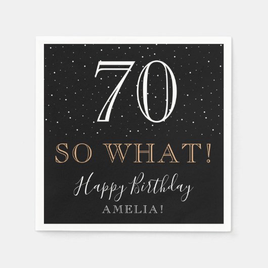 70歳 だから何? おしゃれ ブラック エレガント 70歳の誕生日 スタンダードカクテルナプキン (正面)