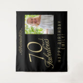 70歳 カッコいい 誕生日 フォト 黒バック タペストリー (正面)