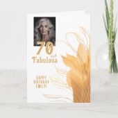 70歳 ゴージャスなゴールドの葉の70歳の誕生日写真 カード (正面)