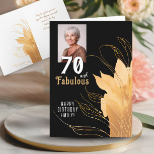 70歳 ゴージャスなゴールドの葉の70歳の誕生日写真 カード
