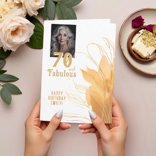 70歳 ゴージャスなゴールドの葉の70歳の誕生日写真 カード