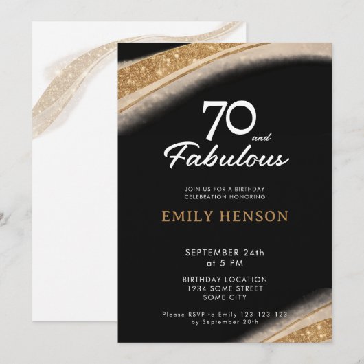 70歳 ゴールドバースデー ブラック 招待状 (正面/裏面)