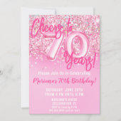 70歳 ピンク グリッター バースデーパーティー 招待状 (正面)