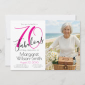 70歳 ファビュラス フォト ピンク ブラック 70歳の誕生日 招待状 (正面)