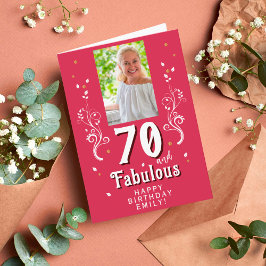 70歳 & ファビュラス フローラル マゼンタ 70歳誕生日写真 カード