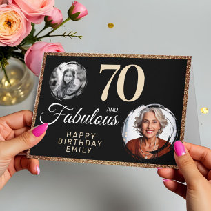70歳 誕生日おめでとう ゴールドグリッター2枚の写真 70歳の誕生日 カード