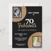 70歳 誕生日 ゴールドグリッター 2枚の写真 70歳の誕生日 招待状 (正面)