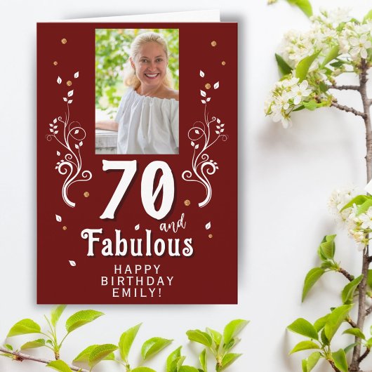 70歳 誕生日 フォト 赤い葉の70歳の誕生日写真 カード