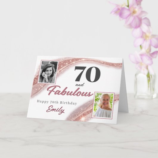 70歳 誕生日 ローズゴールド フォト 70周年おめでとう カード (蘭)