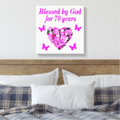 70番目かわいらしのピンクフローラ誕生日デザイン キャンバスプリント (インサイチュ (寝室))