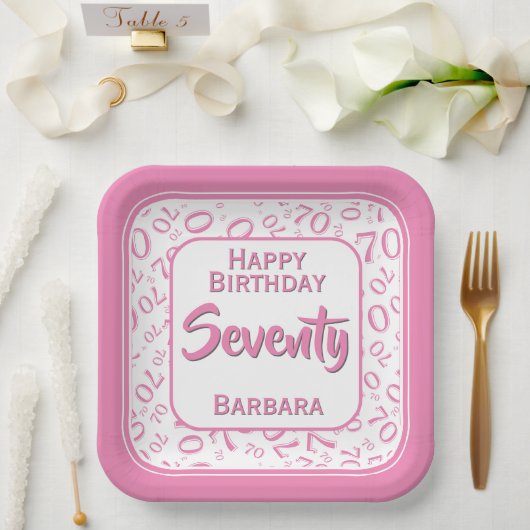 70番目のパーティー乱数パターンピンク/白 ペーパープレート (ウェディング)