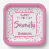 70番目のパーティー乱数パターンピンク/白 ペーパープレート (正面)