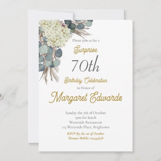 70番目のフローラエレガントフォトモダン誕生日 招待状 (正面)