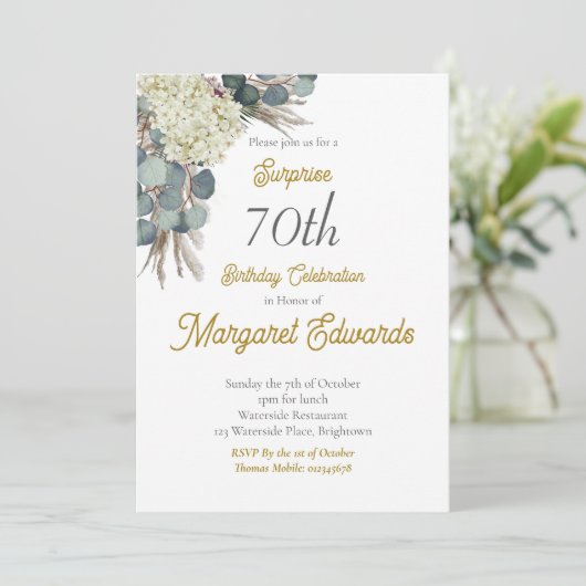 70番目のフローラエレガントフォトモダン誕生日 招待状 (スタンド正面)