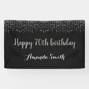 70番目の誕生日のバナー。ブラックシルバーグリッター 横断幕