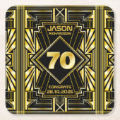 70番目の誕生日アールデコ金ゴールドブラック・ギ素晴らしャツビー スクエアペーパーコースター (正面)