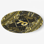 70番目の誕生日アールデコ金ゴールドブラック・ギ素晴らしャツビー ペーパープレート (アングル)