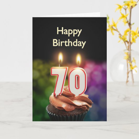 70番目の誕生日カード(ろうそく) カード (黄色い花)