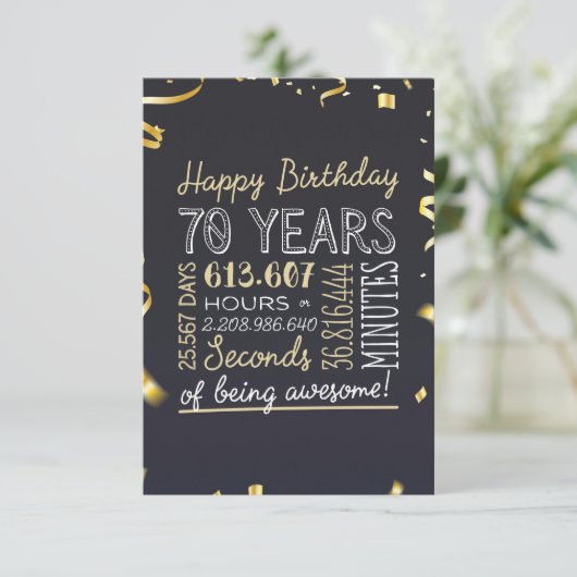 70番目の誕生日カード- 70年間の素晴らし使用 サンキューカード (スタンド正面)