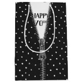 70番目の誕生日ジッパーオン水玉模様 ミディアムペーパーバッグ (正面)