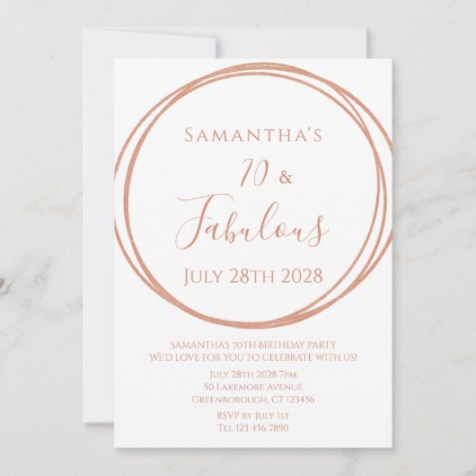 70番目の誕生日バラ金ゴールドミニマル誕生日 招待状 (正面)