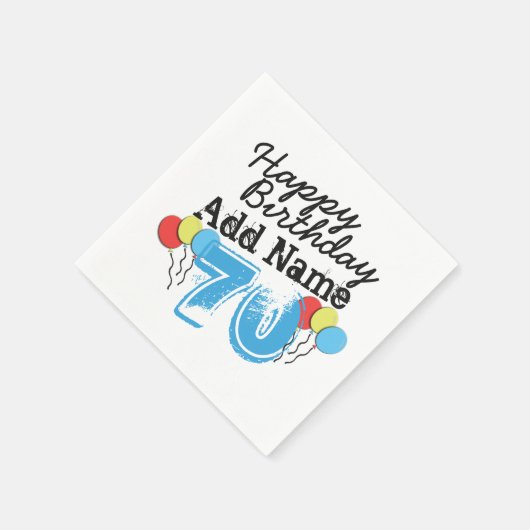 70番目の誕生日パーソナライズされた名パーティー・サプライ スタンダードカクテルナプキン (角)