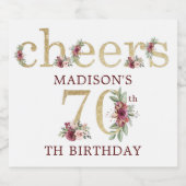 70番目の誕生日パーソナライズされた金ゴールドフローラ スパークリングワインラベル (シングルラベル)