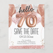 70番目の誕生日ピンクのグリッター日付を保存 (正面)