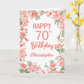 70番目の誕生日ピンクの桃の桃色水彩フローラ カード (黄色い花)