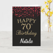 70番目の誕生日ブラック&レッド金ゴールドグリッターカード カード (黄色い花)