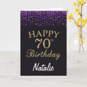 70番目の誕生日ブラック&金ゴールドグリッターカード カード (黄色い花)