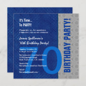 70番目の誕生日ブルーと銀の模様がリサイクル 招待状 (正面/裏面)