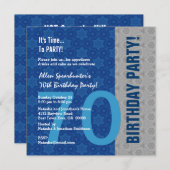 70番目の誕生日モダンシルバー&ブルおもしろいーD848A 招待状 (正面/裏面)